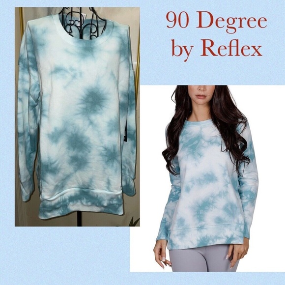 90 DEGREE by REFLEX "QUANT AQUA TIE DYE" SWEATSHIRT WITH SIDE SLITS~MEDIUM - Picture 4 of 5